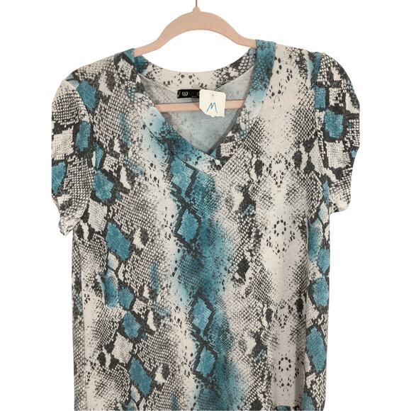 NWT Joveso Medium Snakeskin Ruffle Art To Wear Shift Shirt Dress - Picture 2 of 4